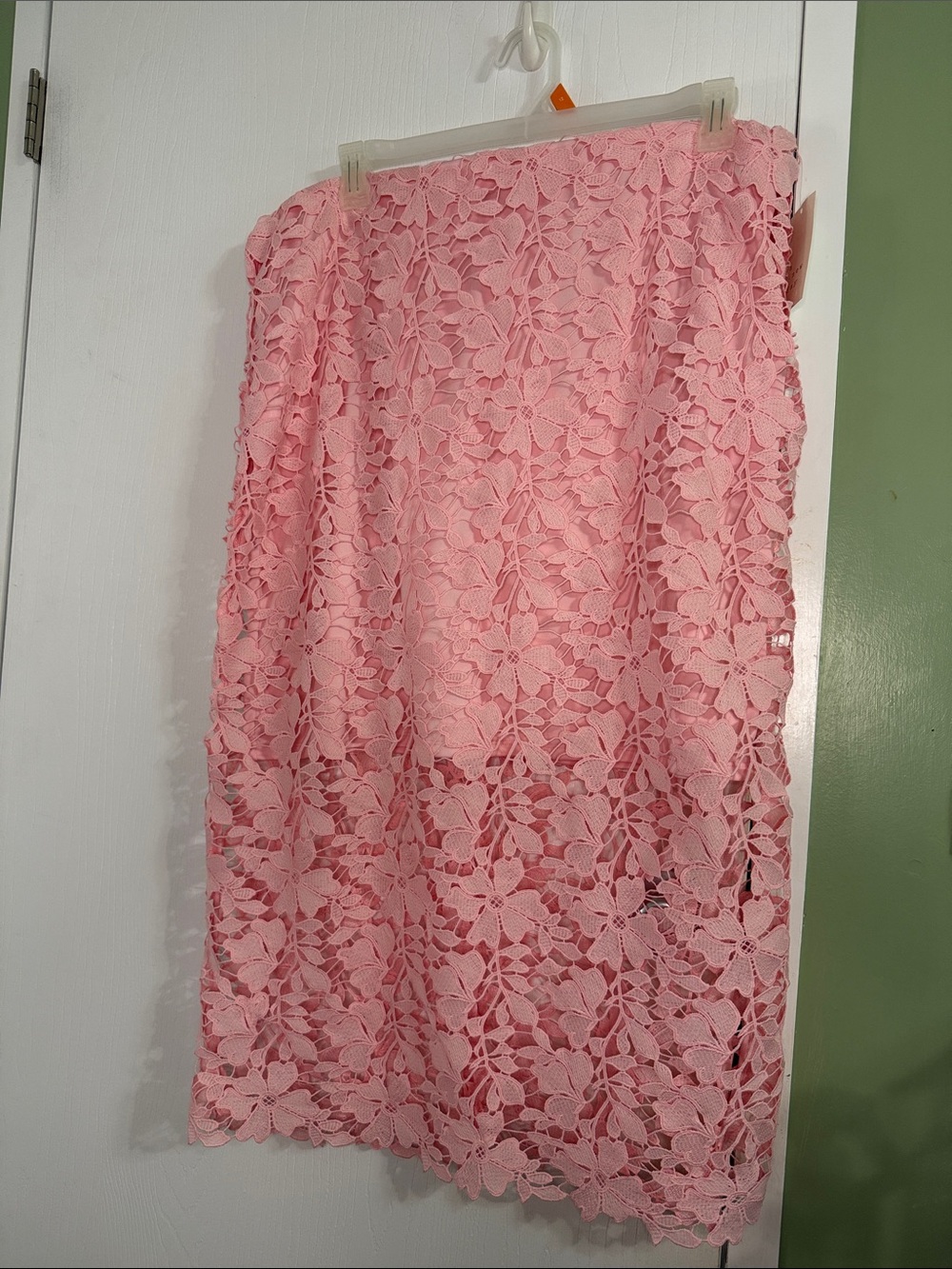 a new day Pink Floral Lace Midi Skirt